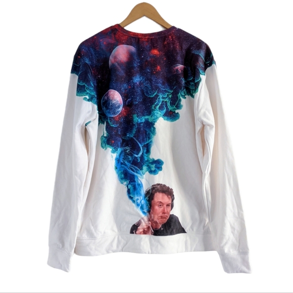 Aloha From Deer 'Just One Hit' Elon Musk White Crew Neck Sweatshirt Size XL - Picture 3 of 9